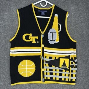 VTG Birch Bros Georgia Institute of Technology Cardigan Vest XL Yellow Jackets